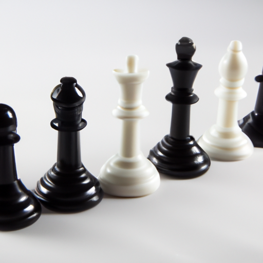 a line of black and white chess pieces 